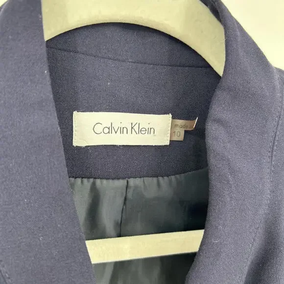 Women's Calvin Klein Cap Sleeve Crossover Wrap Navy Blue Dress 10 - Picture 3 of 6